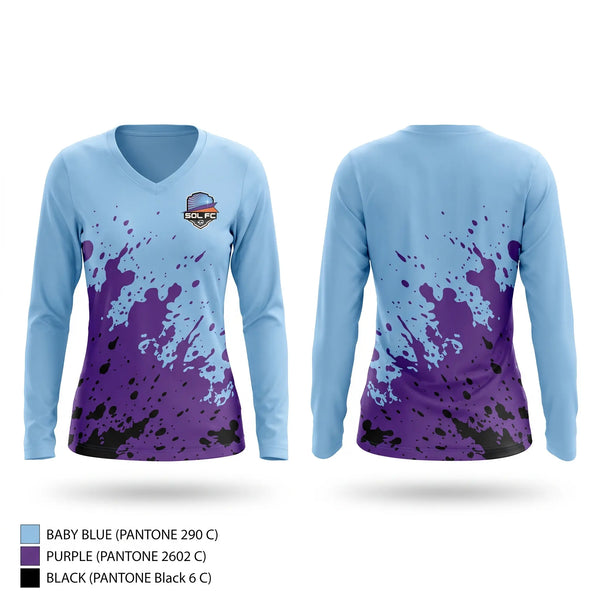 Womens Long Sleeve Vneck Shirt, Sol FC, Men's Soccer, Teamtime, Team time, sublimation, custom sports apparel, team uniforms, spirit wear, spiritwear, sports uniforms, custom shirts, team store, custom team store, fundraiser sports, apparel fundraiser
