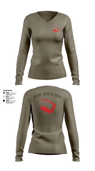 Womens Long Sleeve Vneck Shirt, G Co. 536th BSB, E-Sports, Teamtime, Team time, sublimation, custom sports apparel, team uniforms, spirit wear, spiritwear, sports uniforms, custom shirts, team store, custom team store, fundraiser sports, apparel fundraiser