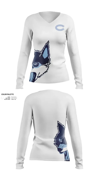Womens Long Sleeve Vneck Shirt, Clarksburg High School, , Teamtime, Team time, sublimation, custom sports apparel, team uniforms, spirit wear, spiritwear, sports uniforms, custom shirts, team store, custom team store, fundraiser sports, apparel fundraiser