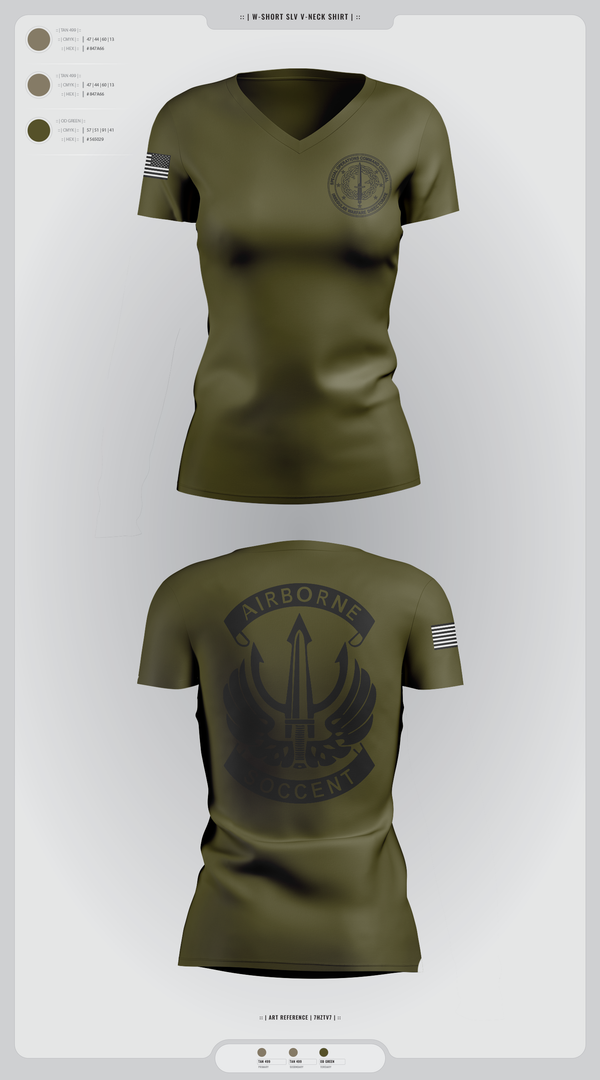 Womens Short Sleeve Vneck Shirt, SOCCENT IWD, Army, Teamtime, Team time, sublimation, custom sports apparel, team uniforms, spirit wear, spiritwear, sports uniforms, custom shirts, team store, custom team store, fundraiser sports, apparel fundraiser