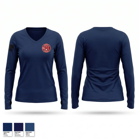 Womens Long Sleeve Vneck Shirt, Whitesville Fire Department, Fire Department, Teamtime, Team time, sublimation, custom sports apparel, team uniforms, spirit wear, spiritwear, sports uniforms, custom shirts, team store, custom team store, fundraiser sports, apparel fundraiser