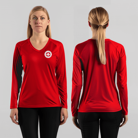 Women's Long Sleeve Vneck Shirt, Garrett Memorial Christian School Volleyball, Women's Volleyball, Teamtime, Team time, sublimation, custom sports apparel, team uniforms, spirit wear, spiritwear, sports uniforms, custom shirts, team store, custom team store, fundraiser sports, apparel fundraiser