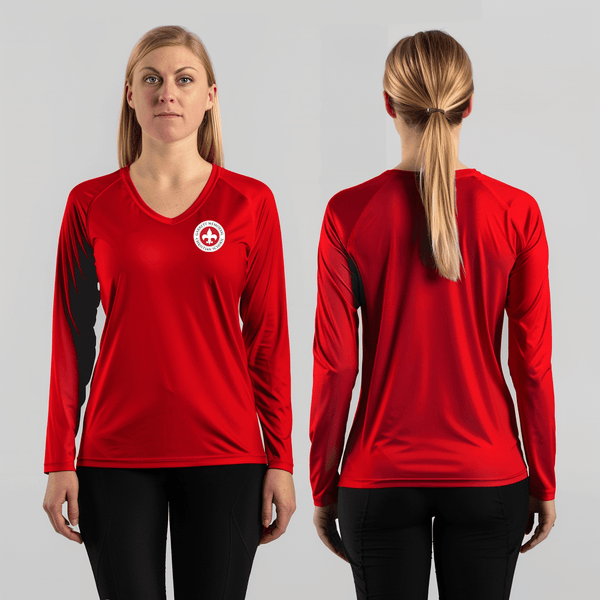 Women's Long Sleeve Vneck Shirt, Garrett Memorial Christian School Volleyball, Women's Volleyball, Teamtime, Team time, sublimation, custom sports apparel, team uniforms, spirit wear, spiritwear, sports uniforms, custom shirts, team store, custom team store, fundraiser sports, apparel fundraiser