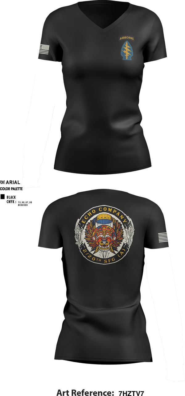 Women's Short Sleeve Vneck Shirt, ECHO 20th SFG, National Guard, Teamtime, Team time, sublimation, custom sports apparel, team uniforms, spirit wear, spiritwear, sports uniforms, custom shirts, team store, custom team store, fundraiser sports, apparel fundraiser