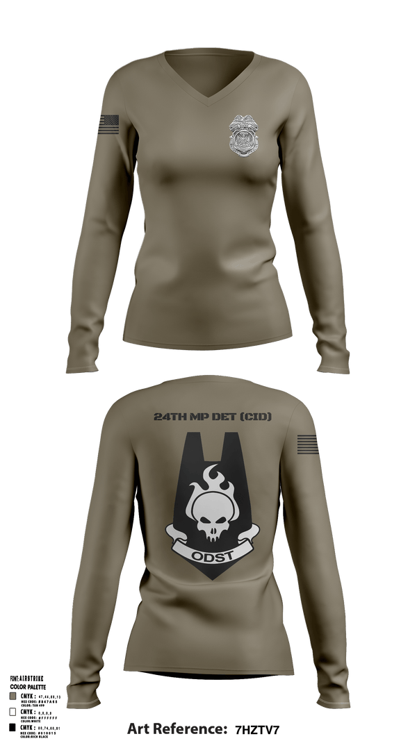 Women's Long Sleeve Vneck Shirt, 24th MP DET CID, Army, Teamtime, Team time, sublimation, custom sports apparel, team uniforms, spirit wear, spiritwear, sports uniforms, custom shirts, team store, custom team store, fundraiser sports, apparel fundraiser