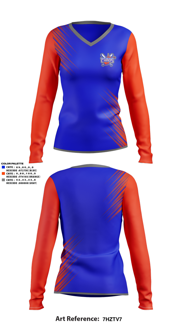 Womens Long Sleeve Vneck Shirt, Mountain State Chaos, Softball, Teamtime, Team time, sublimation, custom sports apparel, team uniforms, spirit wear, spiritwear, sports uniforms, custom shirts, team store, custom team store, fundraiser sports, apparel fundraiser