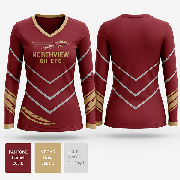 Womens Long Sleeve Vneck Shirt, Northview Chiefs, Softball, Teamtime, Team time, sublimation, custom sports apparel, team uniforms, spirit wear, spiritwear, sports uniforms, custom shirts, team store, custom team store, fundraiser sports, apparel fundraiser