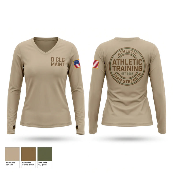 Womens Long Sleeve Vneck Shirt, D CLC MAINT, Army, Teamtime, Team time, sublimation, custom sports apparel, team uniforms, spirit wear, spiritwear, sports uniforms, custom shirts, team store, custom team store, fundraiser sports, apparel fundraiser