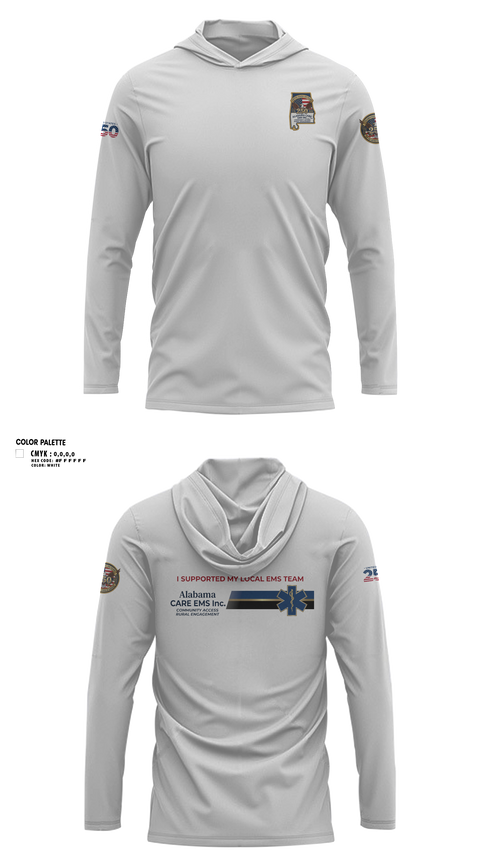 Long Sleeve Performance Shirt with hood, Alabama CARE EMS Inc., EMS/EMT, Teamtime, Team time, sublimation, custom sports apparel, team uniforms, spirit wear, spiritwear, sports uniforms, custom shirts, team store, custom team store, fundraiser sports, apparel fundraiser