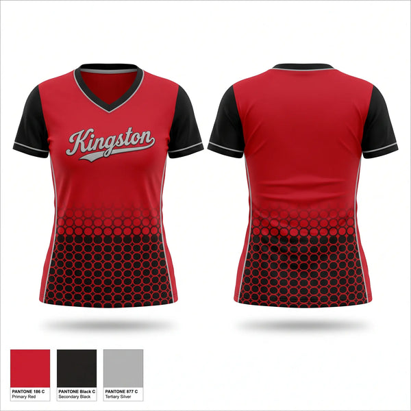 Womens Short Sleeve Vneck Shirt, Kingston, Cross Country, Teamtime, Team time, sublimation, custom sports apparel, team uniforms, spirit wear, spiritwear, sports uniforms, custom shirts, team store, custom team store, fundraiser sports, apparel fundraiser