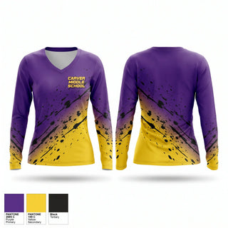 Womens Long Sleeve Vneck Shirt, CARVER MIDDLE SCHOOL, , Teamtime, Team time, sublimation, custom sports apparel, team uniforms, spirit wear, spiritwear, sports uniforms, custom shirts, team store, custom team store, fundraiser sports, apparel fundraiser