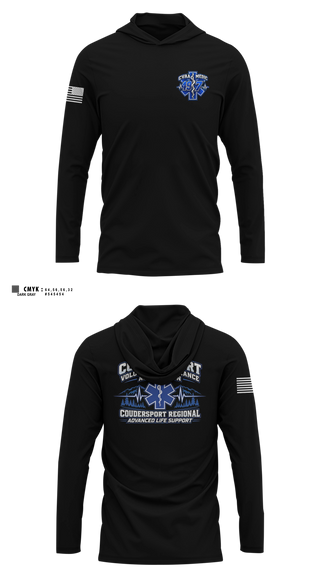 Long Sleeve hooded sunshirt, Coudersport Ems, EMS/EMT, Teamtime, Team time, sublimation, custom sports apparel, team uniforms, spirit wear, spiritwear, sports uniforms, custom shirts, team store, custom team store, fundraiser sports, apparel fundraiser