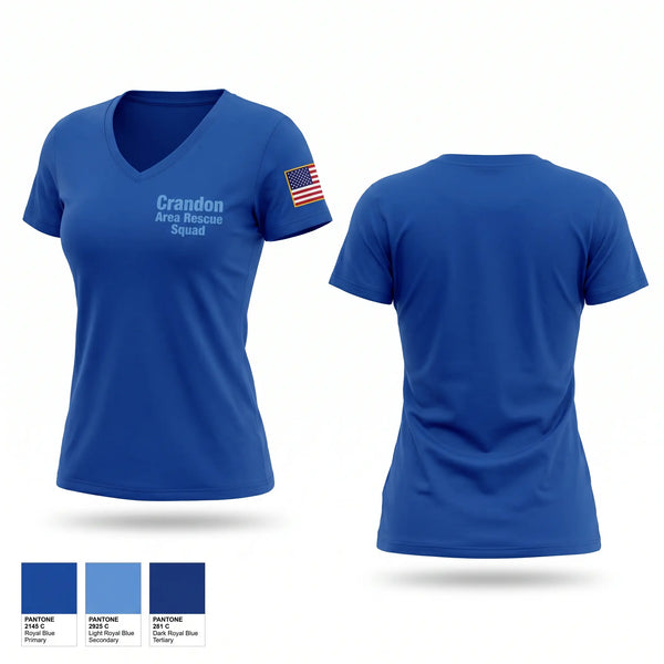 Womens Short Sleeve Vneck Shirt, Crandon Area Rescue Squad, EMS/EMT, Teamtime, Team time, sublimation, custom sports apparel, team uniforms, spirit wear, spiritwear, sports uniforms, custom shirts, team store, custom team store, fundraiser sports, apparel fundraiser