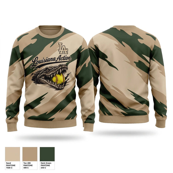 Crew Neck Sweatshirt, Louisiana Action, Softball, Teamtime, Team time, sublimation, custom sports apparel, team uniforms, spirit wear, spiritwear, sports uniforms, custom shirts, team store, custom team store, fundraiser sports, apparel fundraiser