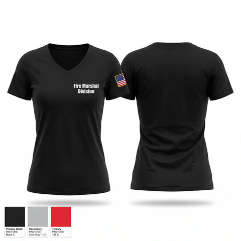 Womens Short Sleeve Vneck Shirt, Fire Marshal Division, Fire Department, Teamtime, Team time, sublimation, custom sports apparel, team uniforms, spirit wear, spiritwear, sports uniforms, custom shirts, team store, custom team store, fundraiser sports, apparel fundraiser