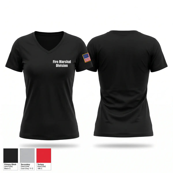 Womens Short Sleeve Vneck Shirt, Fire Marshal Division, Fire Department, Teamtime, Team time, sublimation, custom sports apparel, team uniforms, spirit wear, spiritwear, sports uniforms, custom shirts, team store, custom team store, fundraiser sports, apparel fundraiser