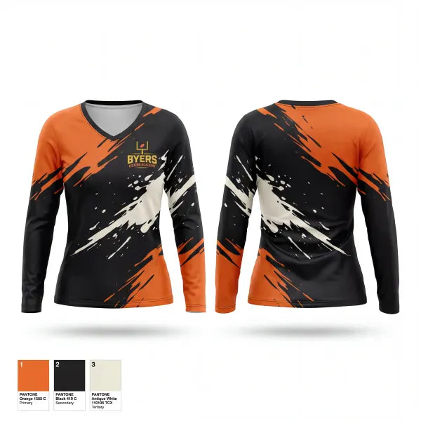 Womens Long Sleeve Vneck Shirt, Byers Kicking Academy, , Teamtime, Team time, sublimation, custom sports apparel, team uniforms, spirit wear, spiritwear, sports uniforms, custom shirts, team store, custom team store, fundraiser sports, apparel fundraiser