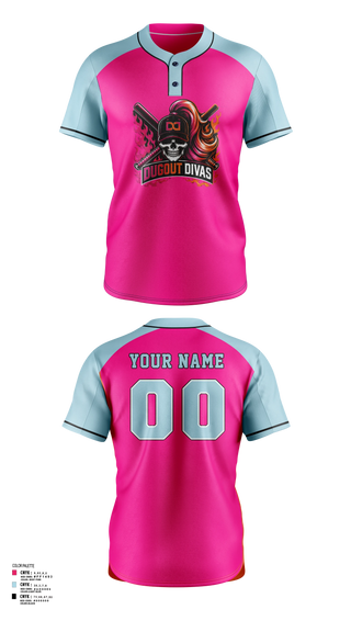 Two Button Softball Jersey, Dugout divas, Softball, Teamtime, Team time, sublimation, custom sports apparel, team uniforms, spirit wear, spiritwear, sports uniforms, custom shirts, team store, custom team store, fundraiser sports, apparel fundraiser