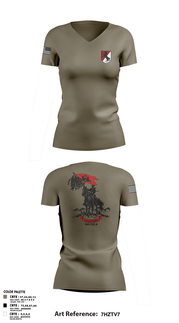 Womens Short Sleeve Vneck Shirt, 58th CEC-A, Army, Teamtime, Team time, sublimation, custom sports apparel, team uniforms, spirit wear, spiritwear, sports uniforms, custom shirts, team store, custom team store, fundraiser sports, apparel fundraiser