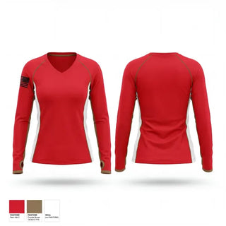 Womens Long Sleeve Vneck Shirt, Coast guard cutter coho, Coast Guard, Teamtime, Team time, sublimation, custom sports apparel, team uniforms, spirit wear, spiritwear, sports uniforms, custom shirts, team store, custom team store, fundraiser sports, apparel fundraiser