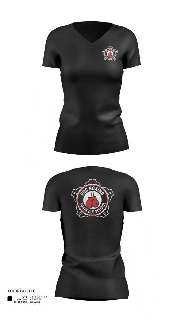 Womens Short Sleeve Vneck Shirt, ROC Boxing, Wrestling, Teamtime, Team time, sublimation, custom sports apparel, team uniforms, spirit wear, spiritwear, sports uniforms, custom shirts, team store, custom team store, fundraiser sports, apparel fundraiser