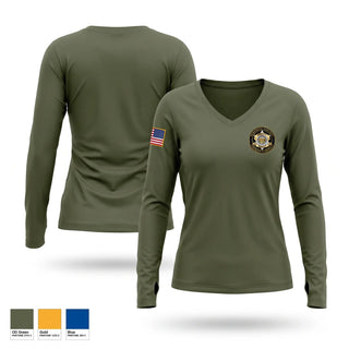 Womens Long Sleeve Vneck Shirt, Pershing County Sheriff’s Office, Police, Teamtime, Team time, sublimation, custom sports apparel, team uniforms, spirit wear, spiritwear, sports uniforms, custom shirts, team store, custom team store, fundraiser sports, apparel fundraiser