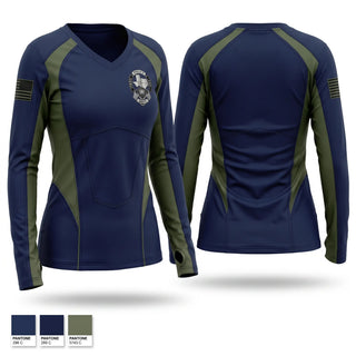 Womens Long Sleeve Vneck Shirt, Ferris ISD Police Department, Police, Teamtime, Team time, sublimation, custom sports apparel, team uniforms, spirit wear, spiritwear, sports uniforms, custom shirts, team store, custom team store, fundraiser sports, apparel fundraiser