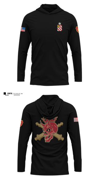 Long Sleeve hooded sunshirt, C/1-8 FA, Army, Teamtime, Team time, sublimation, custom sports apparel, team uniforms, spirit wear, spiritwear, sports uniforms, custom shirts, team store, custom team store, fundraiser sports, apparel fundraiser