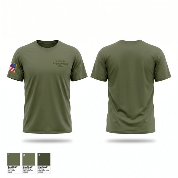 Old School Cotton Feel Shirt, Oceania Engagement Team, Army, Teamtime, Team time, sublimation, custom sports apparel, team uniforms, spirit wear, spiritwear, sports uniforms, custom shirts, team store, custom team store, fundraiser sports, apparel fundraiser