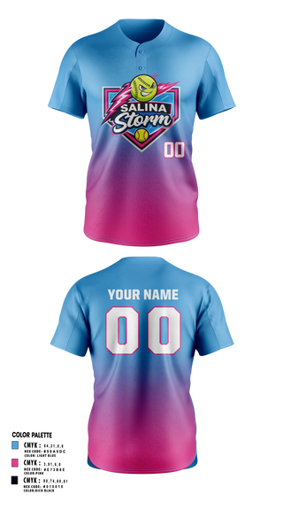 Two Button Softball Jersey, Salina Storm, Softball, Teamtime, Team time, sublimation, custom sports apparel, team uniforms, spirit wear, spiritwear, sports uniforms, custom shirts, team store, custom team store, fundraiser sports, apparel fundraiser