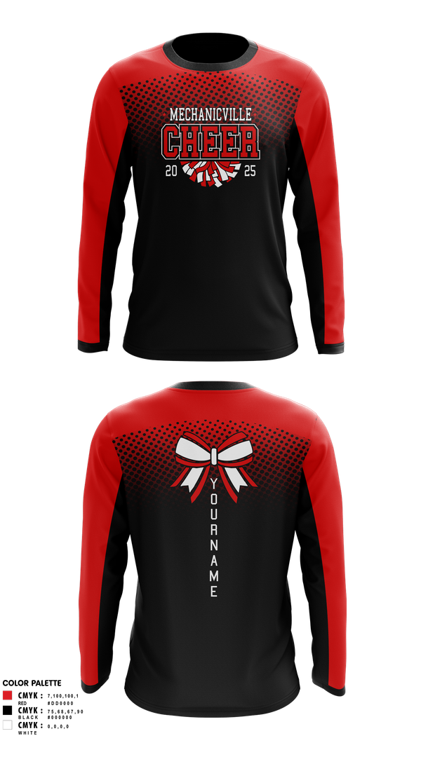 Long Sleeve Performance Shirt, Mechanicville High School Cheer, Cheer, Teamtime, Team time, sublimation, custom sports apparel, team uniforms, spirit wear, spiritwear, sports uniforms, custom shirts, team store, custom team store, fundraiser sports, apparel fundraiser