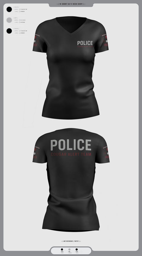 Womens Short Sleeve Vneck Shirt, Cougar Alert Team 1, Police, Teamtime, Team time, sublimation, custom sports apparel, team uniforms, spirit wear, spiritwear, sports uniforms, custom shirts, team store, custom team store, fundraiser sports, apparel fundraiser