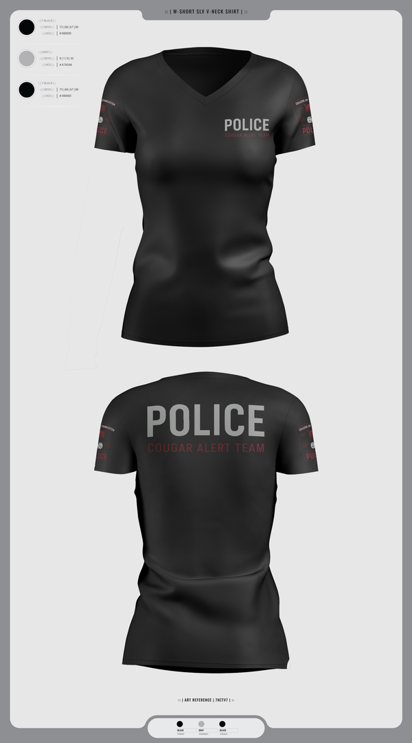 Womens Short Sleeve Vneck Shirt, Cougar Alert Team 1, Police, Teamtime, Team time, sublimation, custom sports apparel, team uniforms, spirit wear, spiritwear, sports uniforms, custom shirts, team store, custom team store, fundraiser sports, apparel fundraiser