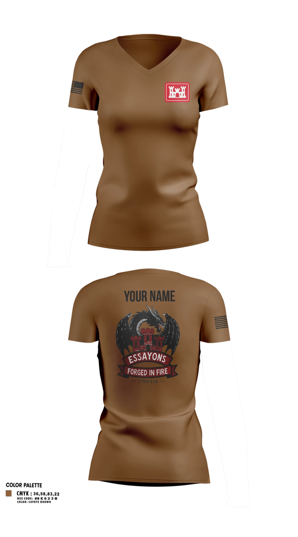 Womens Short Sleeve Vneck Shirt, 279 EN DET, Army, Teamtime, Team time, sublimation, custom sports apparel, team uniforms, spirit wear, spiritwear, sports uniforms, custom shirts, team store, custom team store, fundraiser sports, apparel fundraiser