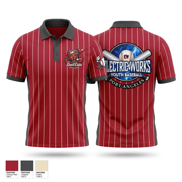Short Sleeve Performance Polo, Devil Crabs, Baseball, Teamtime, Team time, sublimation, custom sports apparel, team uniforms, spirit wear, spiritwear, sports uniforms, custom shirts, team store, custom team store, fundraiser sports, apparel fundraiser