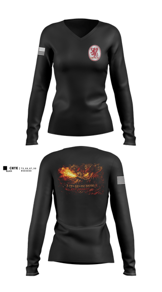 Womens Long Sleeve Vneck Shirt, 3-13th 66th FSC, Army, Teamtime, Team time, sublimation, custom sports apparel, team uniforms, spirit wear, spiritwear, sports uniforms, custom shirts, team store, custom team store, fundraiser sports, apparel fundraiser