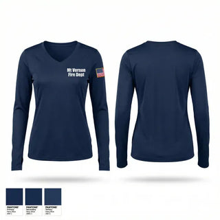 Womens Long Sleeve Vneck Shirt, Mt Vernon Fire Dept, Fire Department, Teamtime, Team time, sublimation, custom sports apparel, team uniforms, spirit wear, spiritwear, sports uniforms, custom shirts, team store, custom team store, fundraiser sports, apparel fundraiser
