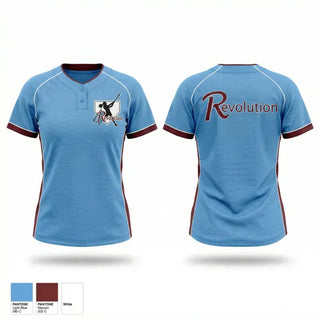 Two Button Softball Jersey, Revolution Delco 14U White, Softball, Teamtime, Team time, sublimation, custom sports apparel, team uniforms, spirit wear, spiritwear, sports uniforms, custom shirts, team store, custom team store, fundraiser sports, apparel fundraiser