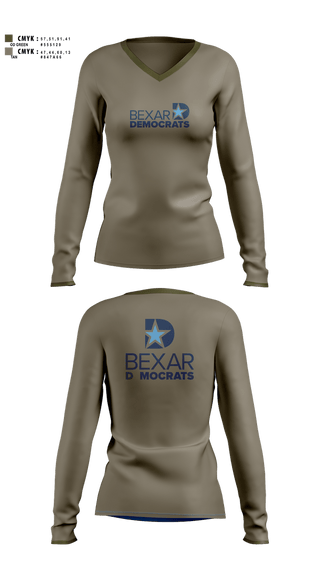 Womens Long Sleeve Vneck Shirt, Bexar County Democratic Party, , Teamtime, Team time, sublimation, custom sports apparel, team uniforms, spirit wear, spiritwear, sports uniforms, custom shirts, team store, custom team store, fundraiser sports, apparel fundraiser