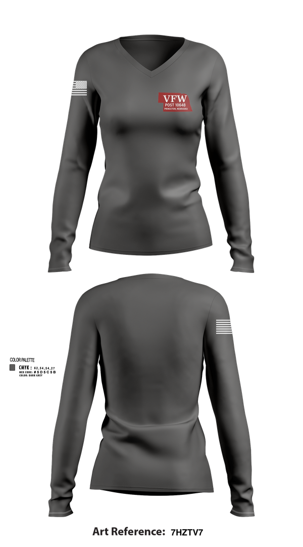 Womens Long Sleeve Vneck Shirt, VFW Post 10648, , Teamtime, Team time, sublimation, custom sports apparel, team uniforms, spirit wear, spiritwear, sports uniforms, custom shirts, team store, custom team store, fundraiser sports, apparel fundraiser