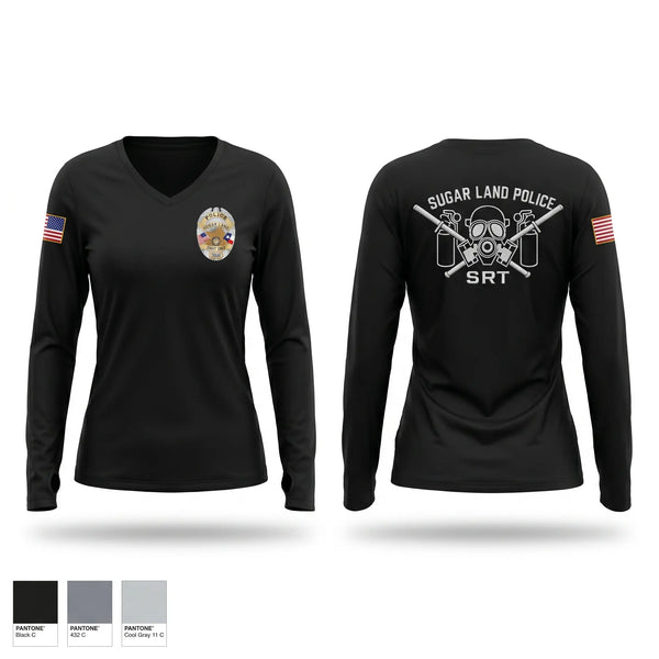 Womens Long Sleeve Vneck Shirt, Sugar Land Police Special Response Team, Police, Teamtime, Team time, sublimation, custom sports apparel, team uniforms, spirit wear, spiritwear, sports uniforms, custom shirts, team store, custom team store, fundraiser sports, apparel fundraiser