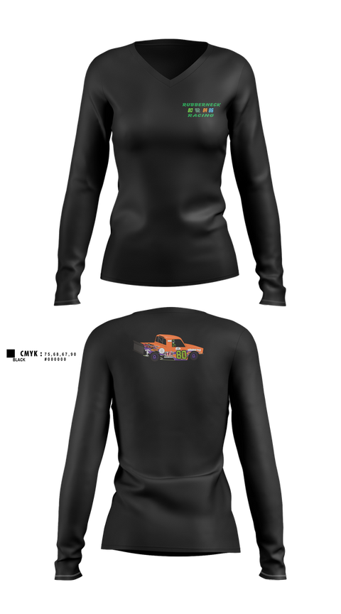 Womens Long Sleeve Vneck Shirt, Rubberneck Racing, , Teamtime, Team time, sublimation, custom sports apparel, team uniforms, spirit wear, spiritwear, sports uniforms, custom shirts, team store, custom team store, fundraiser sports, apparel fundraiser