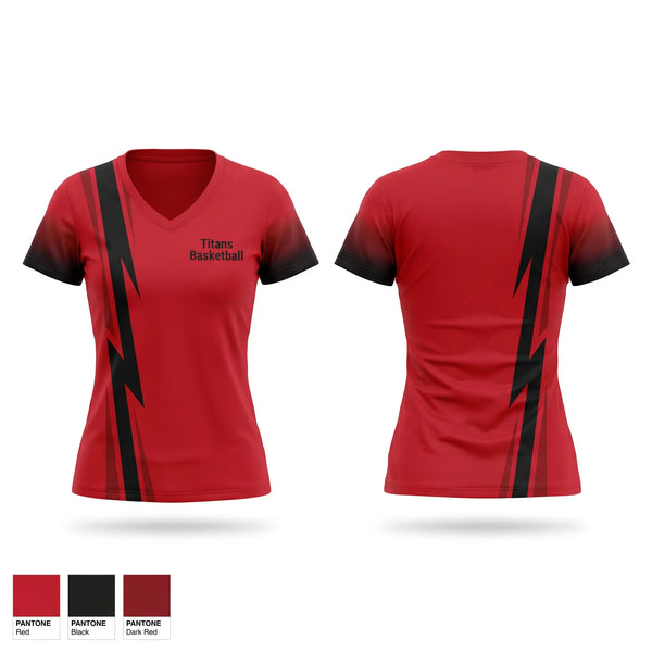 Womens Short Sleeve Vneck Shirt, Titans Basketball, Men's Basketball, Teamtime, Team time, sublimation, custom sports apparel, team uniforms, spirit wear, spiritwear, sports uniforms, custom shirts, team store, custom team store, fundraiser sports, apparel fundraiser