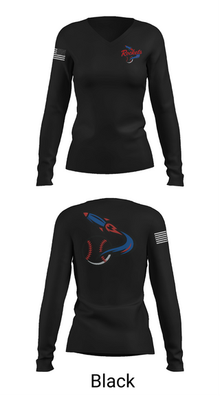 Womens Long Sleeve Vneck Shirt, Space Coast Rockets, Baseball, Teamtime, Team time, sublimation, custom sports apparel, team uniforms, spirit wear, spiritwear, sports uniforms, custom shirts, team store, custom team store, fundraiser sports, apparel fundraiser