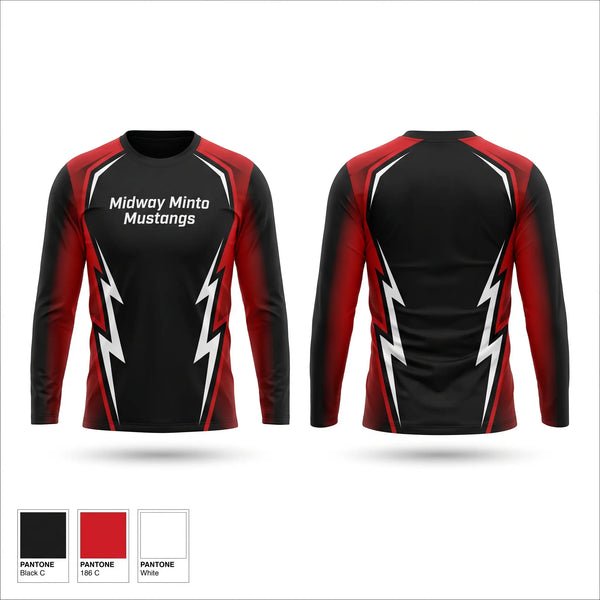 Long Sleeve Performance Shirt, Midway Minto Mustangs, Baseball, Teamtime, Team time, sublimation, custom sports apparel, team uniforms, spirit wear, spiritwear, sports uniforms, custom shirts, team store, custom team store, fundraiser sports, apparel fundraiser