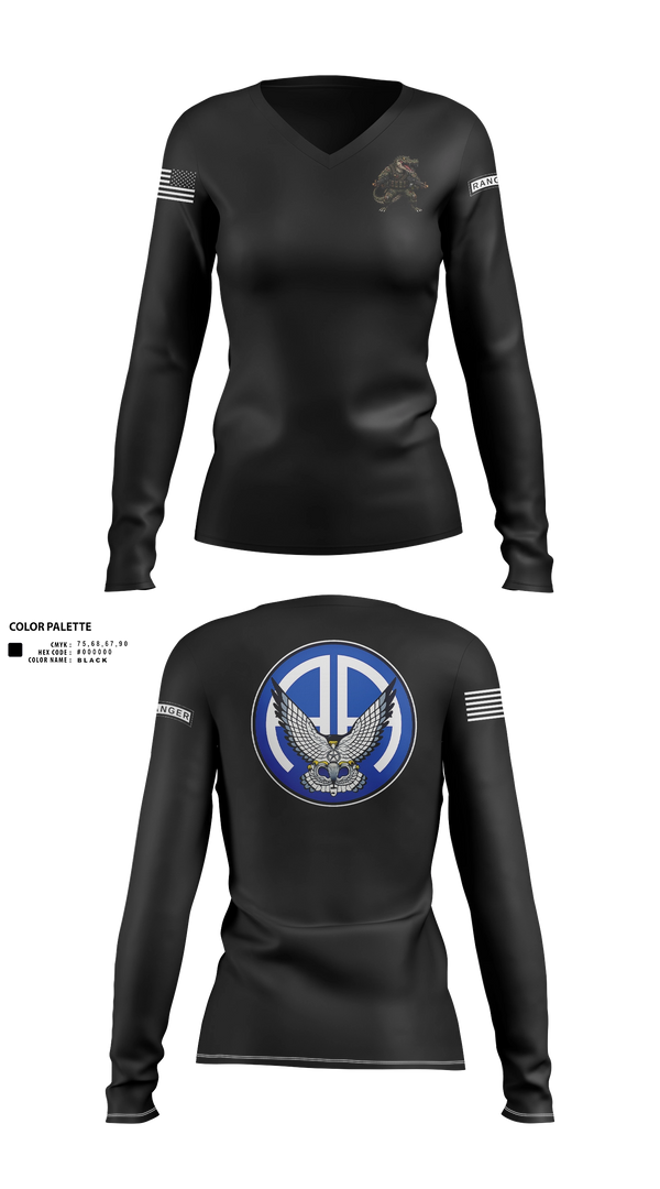 Womens Long Sleeve Vneck Shirt, A Co 2-325 AIR, Army, Teamtime, Team time, sublimation, custom sports apparel, team uniforms, spirit wear, spiritwear, sports uniforms, custom shirts, team store, custom team store, fundraiser sports, apparel fundraiser