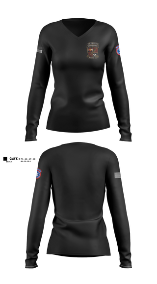 Womens Long Sleeve Vneck Shirt, Cheyenne US Army Recruiting Company, Army, Teamtime, Team time, sublimation, custom sports apparel, team uniforms, spirit wear, spiritwear, sports uniforms, custom shirts, team store, custom team store, fundraiser sports, apparel fundraiser