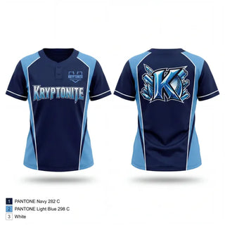 Two Button Softball Jersey, Kryptonite 8U (Burns, TN), Softball, Teamtime, Team time, sublimation, custom sports apparel, team uniforms, spirit wear, spiritwear, sports uniforms, custom shirts, team store, custom team store, fundraiser sports, apparel fundraiser