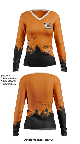 Womens Long Sleeve Vneck Shirt, Weatherly Wreckers Cross Country, Cross Country, Teamtime, Team time, sublimation, custom sports apparel, team uniforms, spirit wear, spiritwear, sports uniforms, custom shirts, team store, custom team store, fundraiser sports, apparel fundraiser