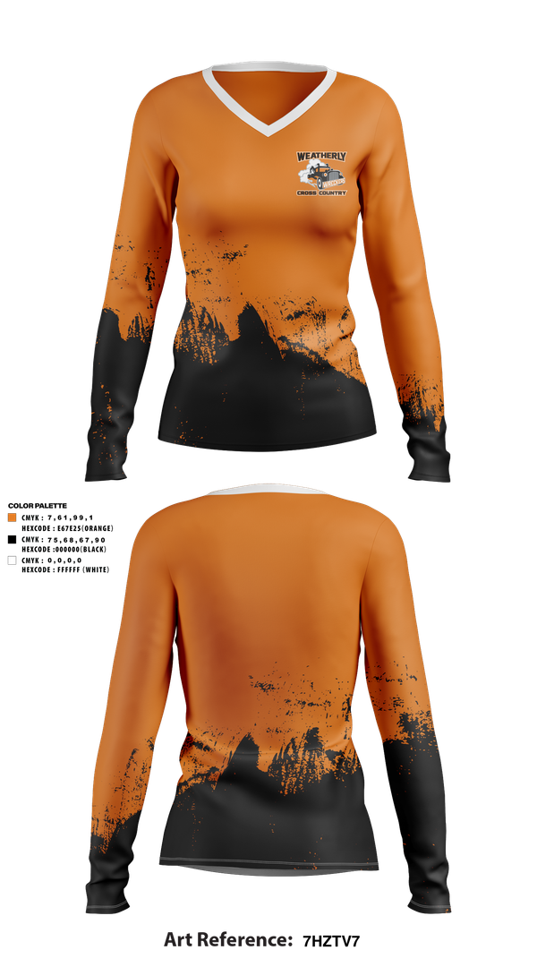 Womens Long Sleeve Vneck Shirt, Weatherly Wreckers Cross Country, Cross Country, Teamtime, Team time, sublimation, custom sports apparel, team uniforms, spirit wear, spiritwear, sports uniforms, custom shirts, team store, custom team store, fundraiser sports, apparel fundraiser